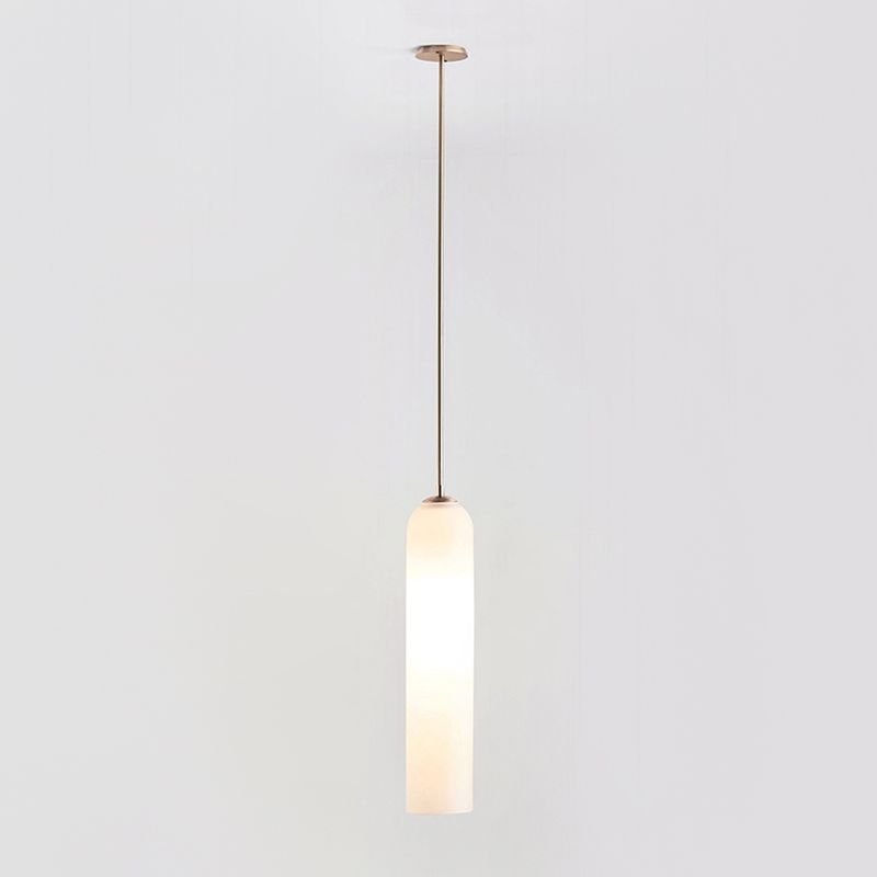 Modern Concise Cylindrical Pendant Light Wrought Iron Single Hanging Lamp with Glass Shade