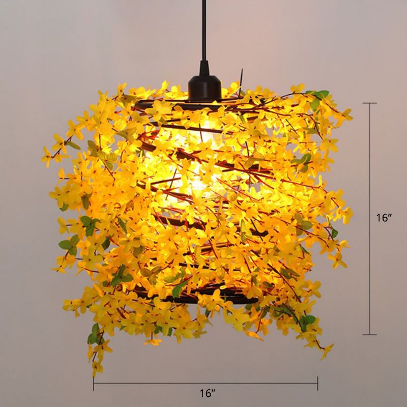 Artificial Flower Chandelier Lighting Art Deco Metal Hanging Ceiling Light for Dining Room