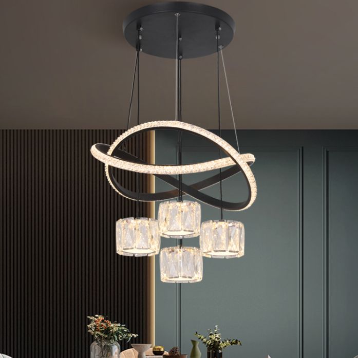 Cilindrische kristallen suspensielamp eigentijdse zwarte led plafond hanger voor eetkamer