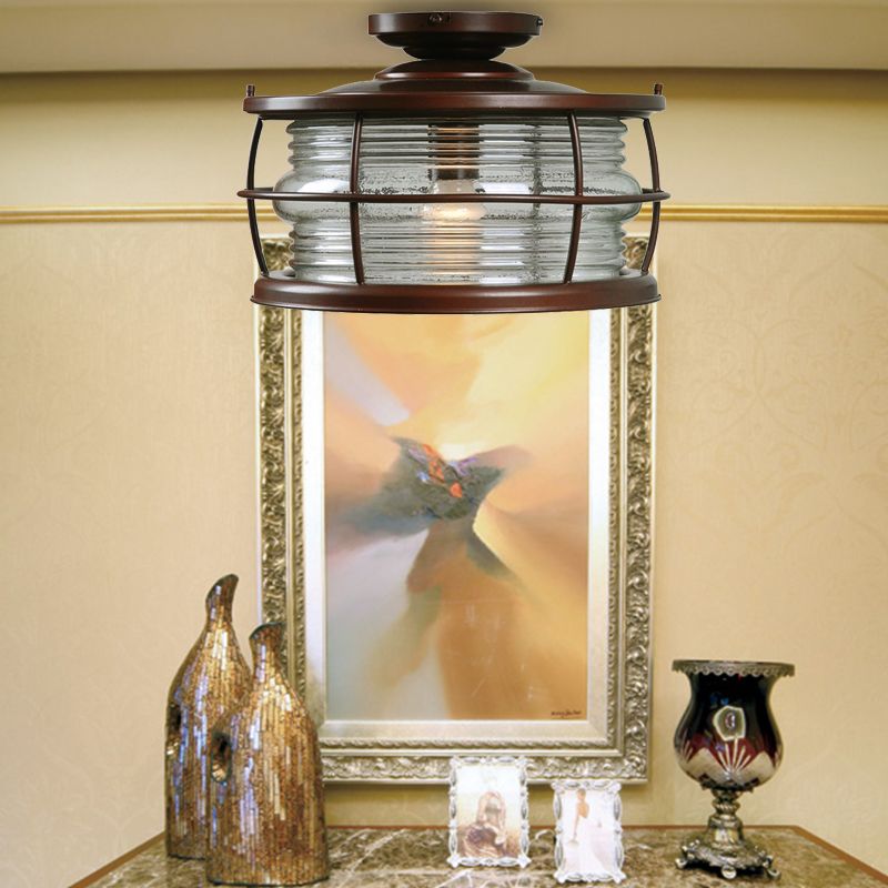 Illuminazione semi -montaggio in metallo in metallo classico 1 luce da soggiorno leggero in caffè scuro