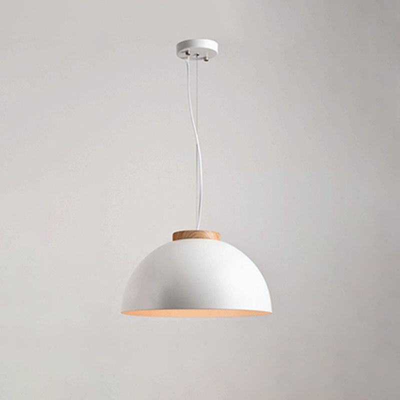 Domed Metal Pendant Lighting Nordic 1-Light White Ceiling Suspension Lamp for Restaurant