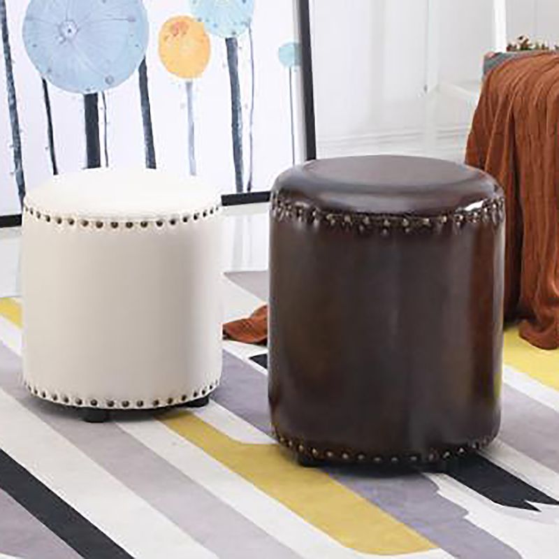 Round Contemporary Pouf Pure Color Nailhead Trim PU Leather Pouf Ottoman