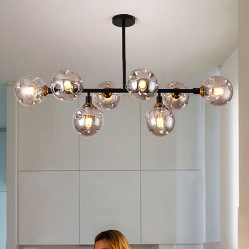 Modern Dimpled Ball Suspension Lighting Mouth-Blown Glass Dining Room Island Light in Black