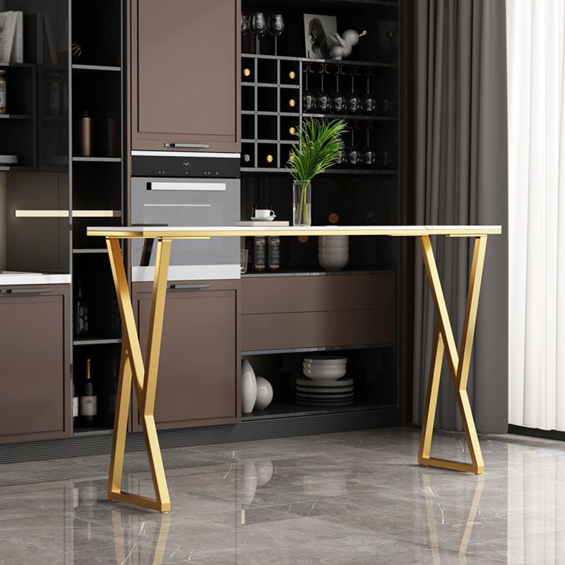 Glam Style Stone Bar Table Double pedestal Bar Dining Table for Indoor