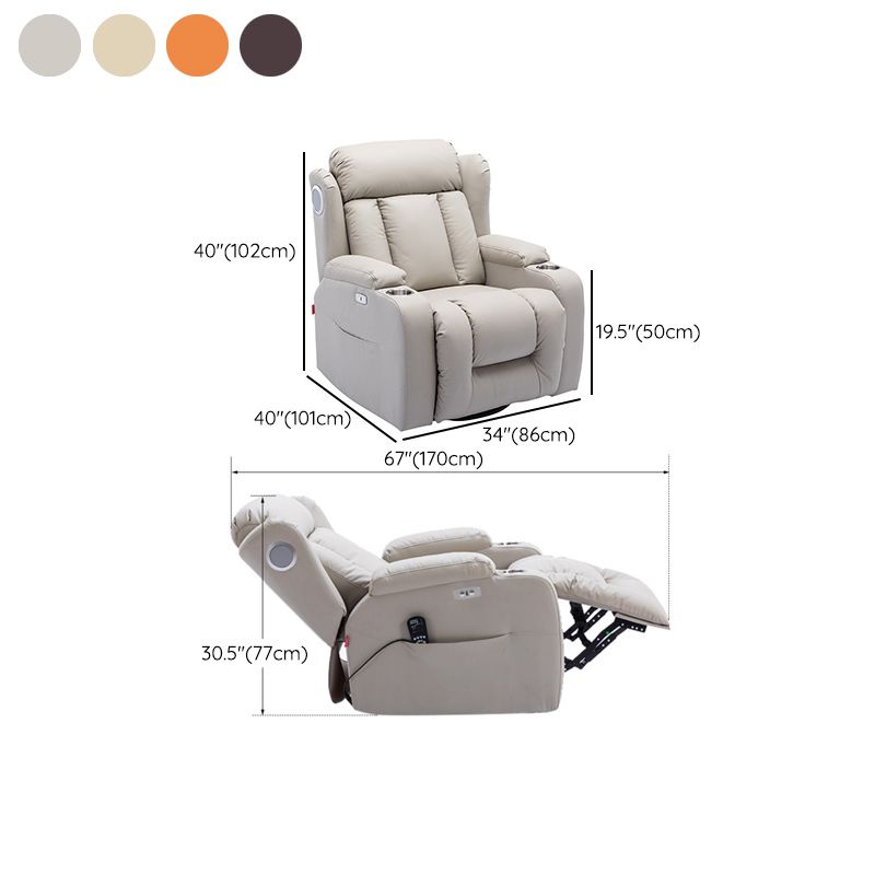 33.9" Wide Genuine Leather Manual/Power Standard Recliner White Message