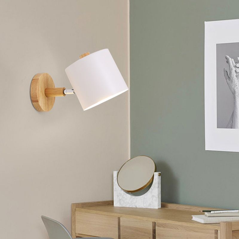 Nordic Macaroon Style Wall Lamp Angle Adjustable Simplicity Hallway Lighting Fixture with Solid Wood Base