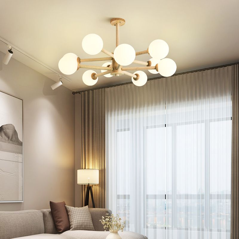 Minimalist Round-Shaped Chandelier Light Wood Bedroom Chandelier Lighting Fixture in White