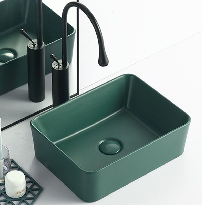 Modern Bathroom Sink Rectangular Vessel Lavatory Sink in Green