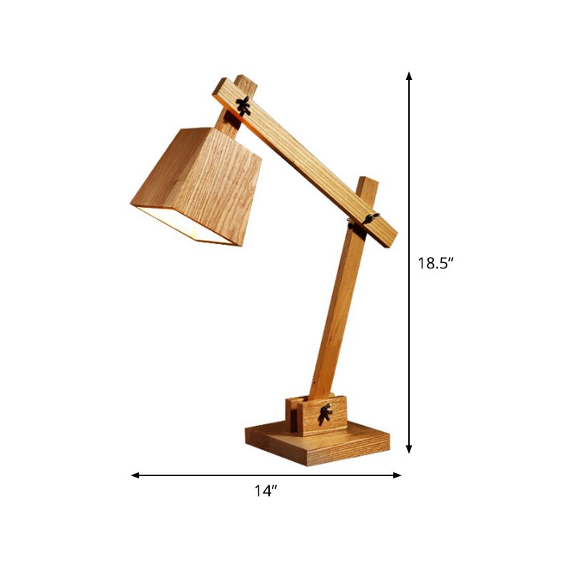 1 Glühbirnenschlafzimmertisch hell moderne braune kleine Schreibtischlampe mit Trapezholzschatten