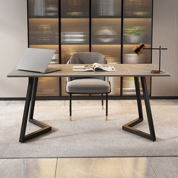 Double Pedestal Dining Table Industrial Style Stone Dining Room Collection for Indoor