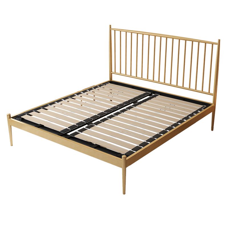 Glam Metal Slat Bed with Headboard Standard Bed with Metal Legs in Gold