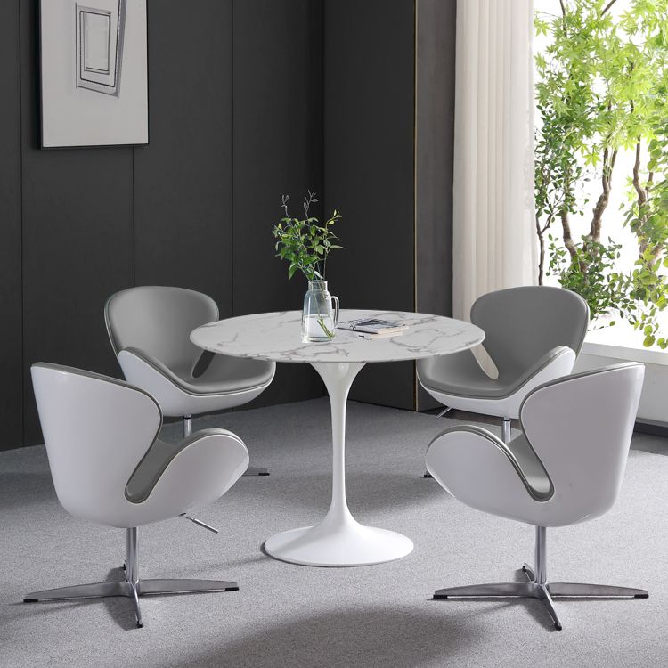 Mesa de comedor redonda Simplicity, mesa de piedra sinterizada con base de tulipán blanco para comedor