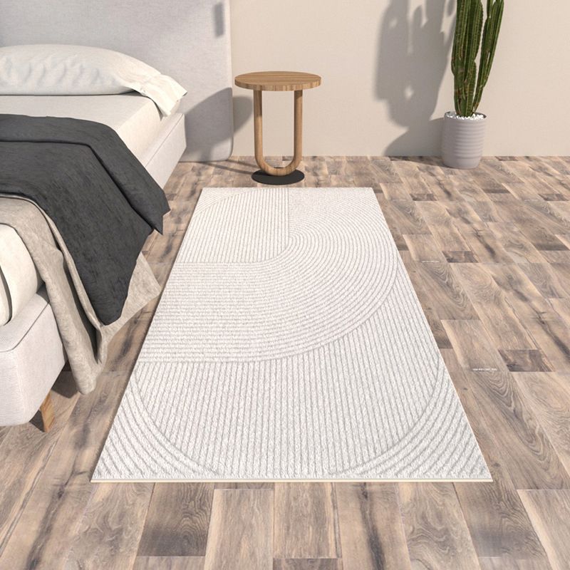 Simple Line Rug Polyester White Rug Tear Resistant Rug for Bedroom