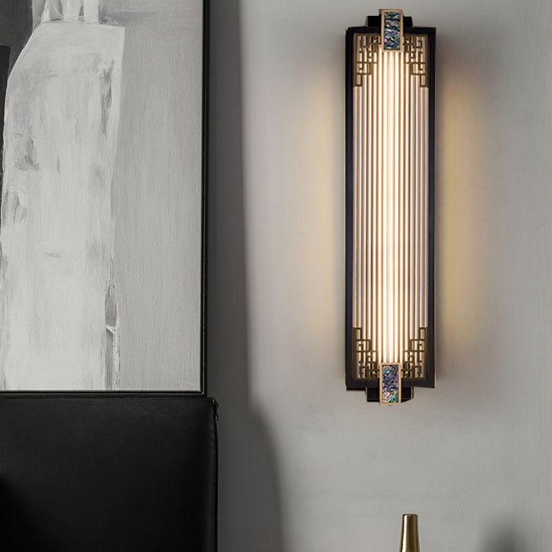 Modern Metal Wall Sconce Rectangle Shape Sconce Lights with Glass Shade for Living Room