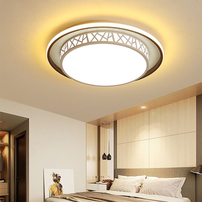 Rounded Flush Mount Light Modern Acrylic Bedroom LED Ceiling Lamp with X-Line Side in Black and White