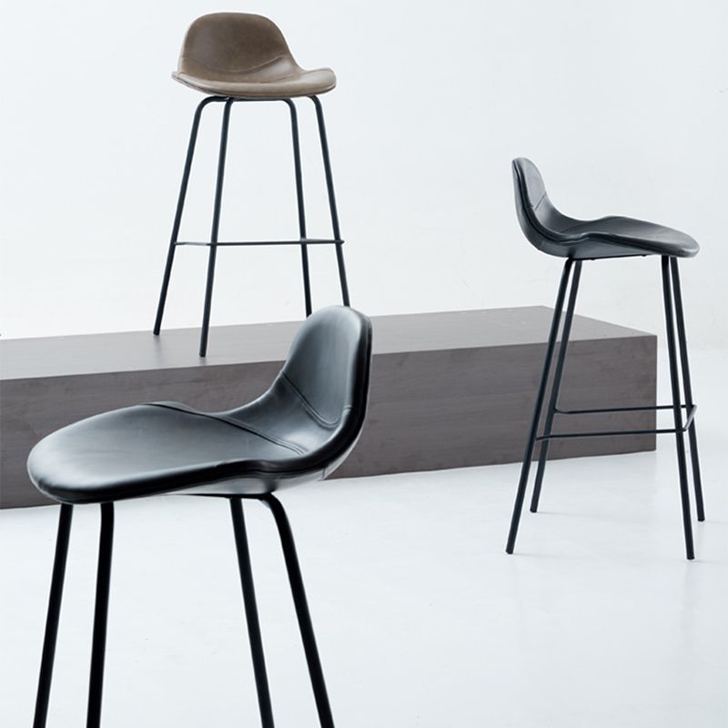 Modern Backrest Counter Stool Iron Bar Stool with Leather Cushion for Dining Room