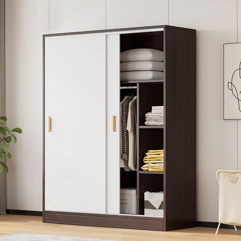 Modern Storage Cabinet Wooden 2-Door Wardrobe Armoire with Shelves and Clothes Rail