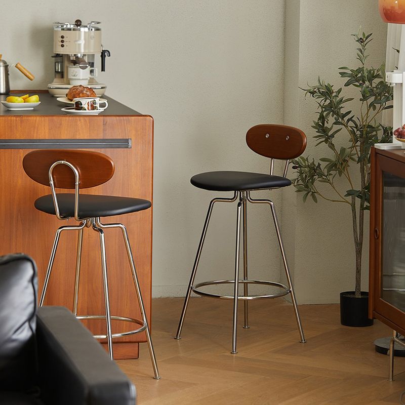 Modern Upholstered Faux Leather Low Back Bar Stools with Metal Base