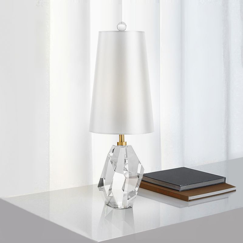 Lampada da tavolo in tessuto geometrico Semplicità Lampada da comodino a 1 testa in cristallo smussato in bianco