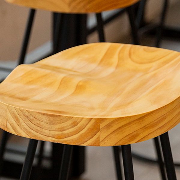 Modern Contoured Seat Pine Solid Wood Bar Stool with Iron Base