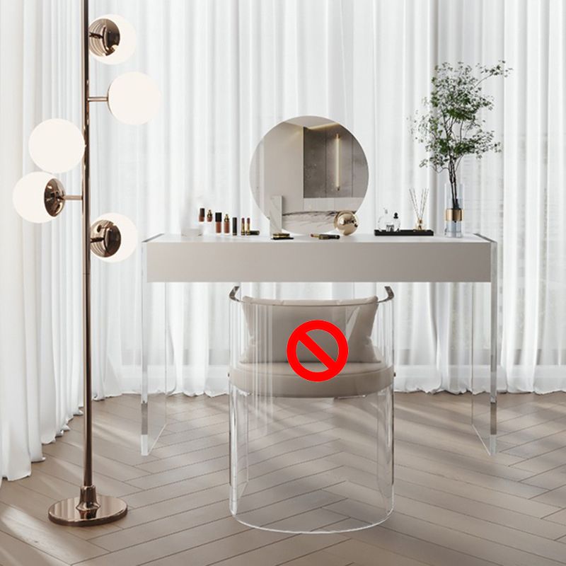 Mirrored Wood Makeup Dressing Table Modern Style Stool Set in White