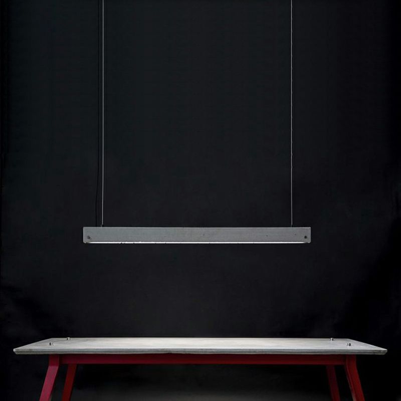 Grey Rectangular Suspension Lighting Simplicity 1 Head Cement Hanging Ceiling Light for Office