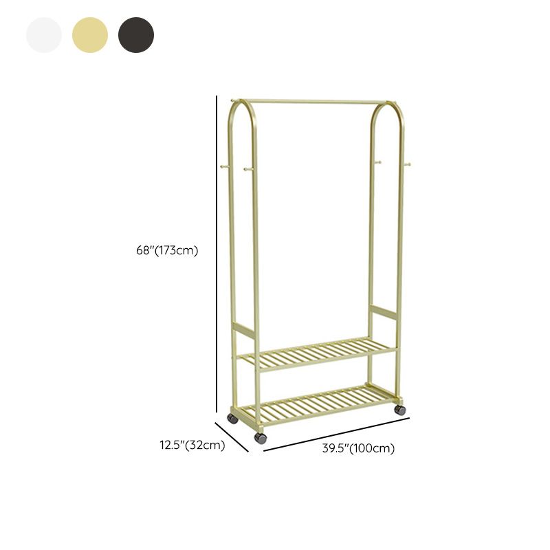 Classic Plain Clothes Hanger Free Standing Castors Coat Rack with Storage Shelving