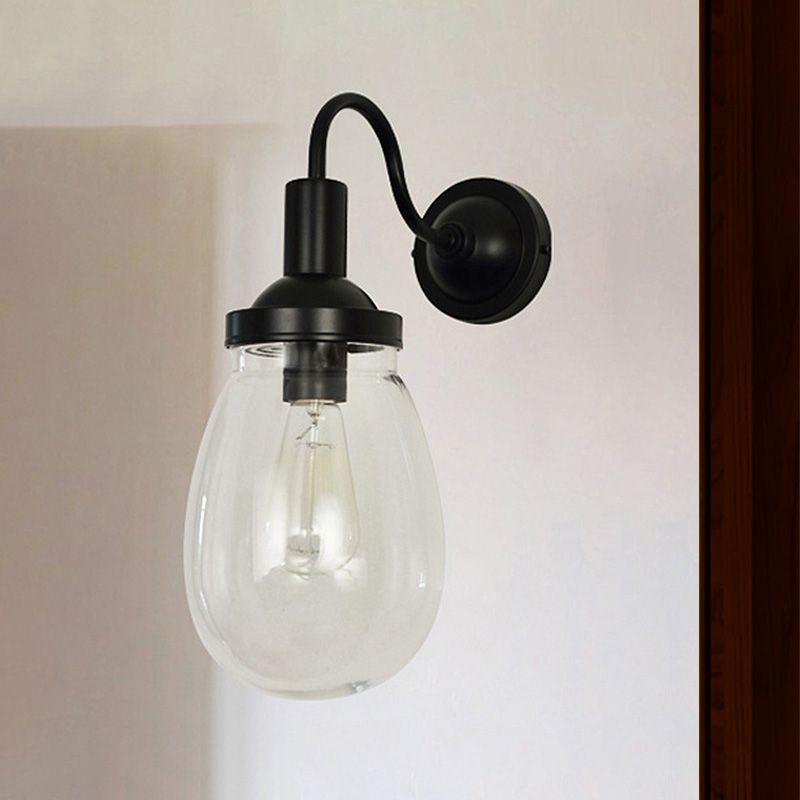 Schwanenhals klare Glaswand hängende leichte Bauernhaus Single Lampe Schlafzimmer Lampe in Schwarz