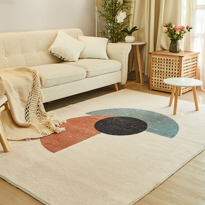 White Tone Casual Area Carpet Polyester Color Block Indoor Rug Anti-Slip Backing Rug for Living Room