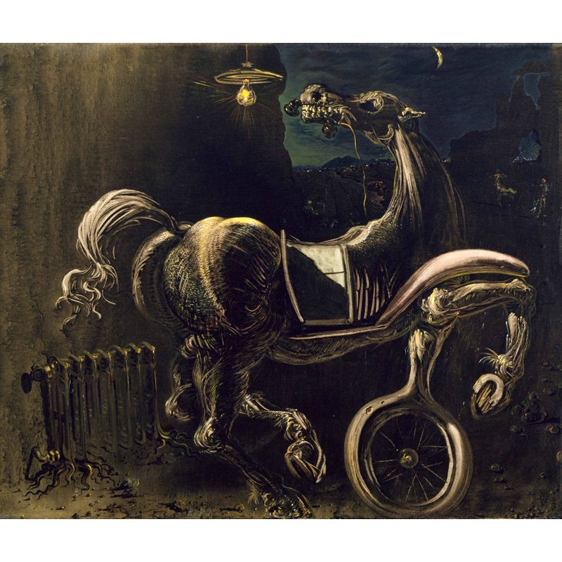 Non-Woven Washable Mural Surreal Debris of an Automobile Giving Birth to a Blind Horse Biting a Telephone Wall Art
