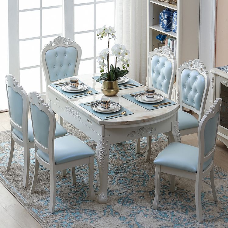 Glam Kitchen Table with Faux Marble Top Solid Wood Legs for Home