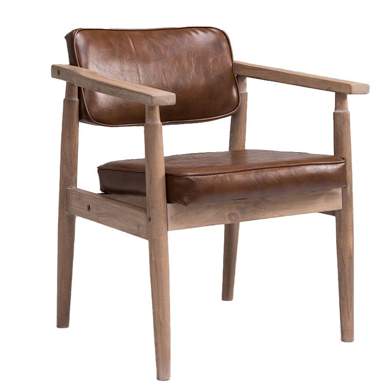 Silla de comedor con brazo abierto para cafetería de granja, acabado mate de cuero
