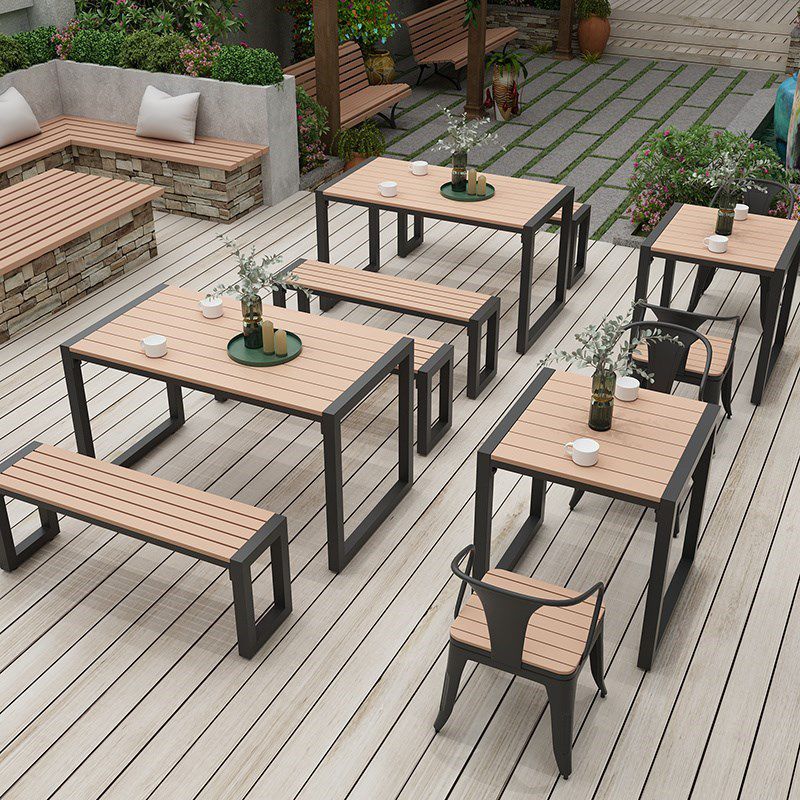 Modern Style Wood Patio Dining Table 1/2/3/5/7 Pcs Brown Dining Set