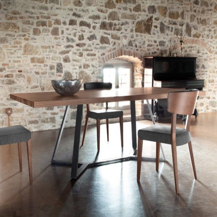 Rectangle Industrial Dining Table Trestle Base Fixed Table with Solid Wood