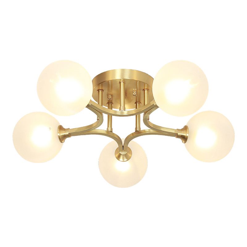 Sphere Bedroom Semi Flush Mount Light Glass Nordic Style Ceiling Light in Gold