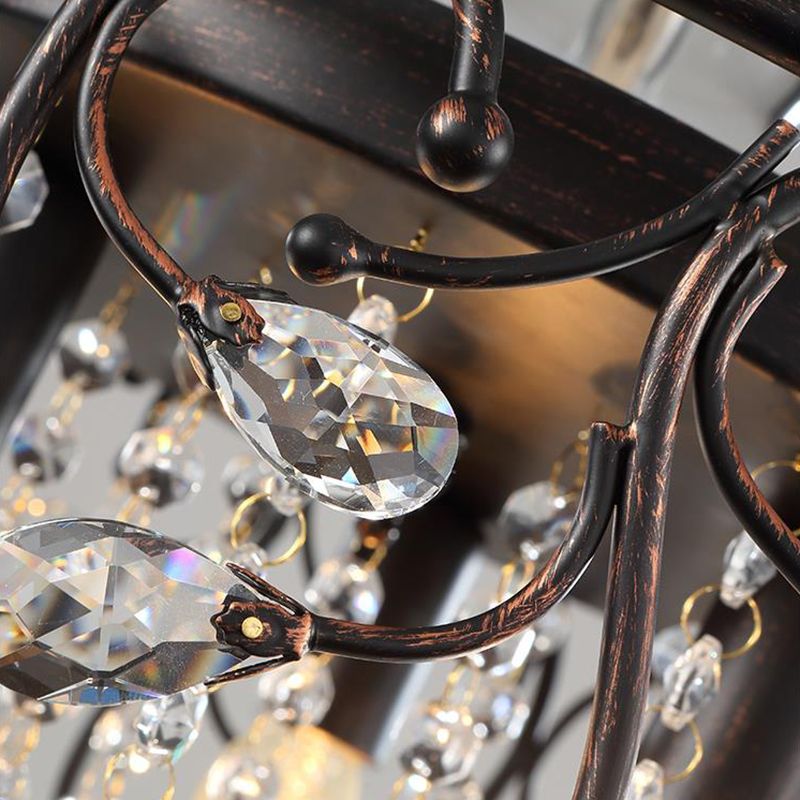 Drum Metal Ceiling Light Fixture Industrial 3 Bulbs Antique Copper Semi Flush Mount Lighting with Dropped Crystal Ball