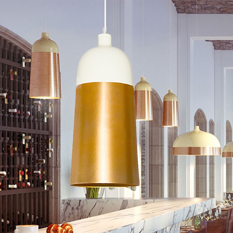 Lámpara colgante de oro moderna con tono de domo 1 cabeza de metal de metal luz colgante para dormitorio