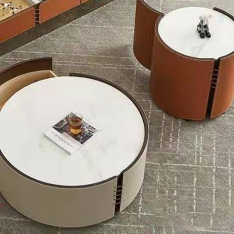 Modern Drum-shaped Base Design Wood with Storage Space Coffee Table