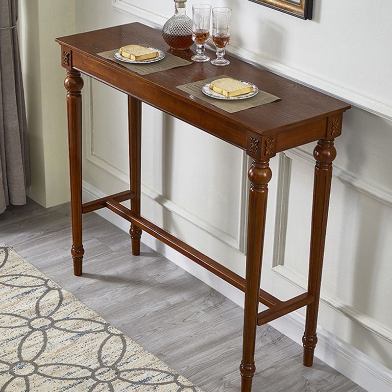 Modern Style Rectangle Bar Table Brown Solid Wood Fixed Bar Dining Table