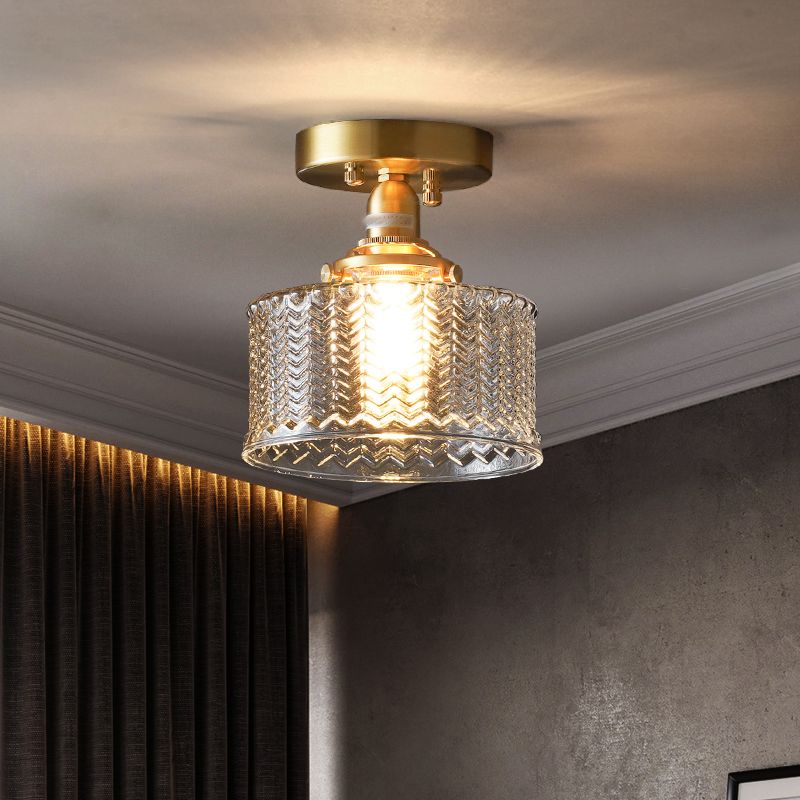 Nordic Cylinder Ceiling Mounted Fixture Glass Bedroom Ceiling Lamp in Gold