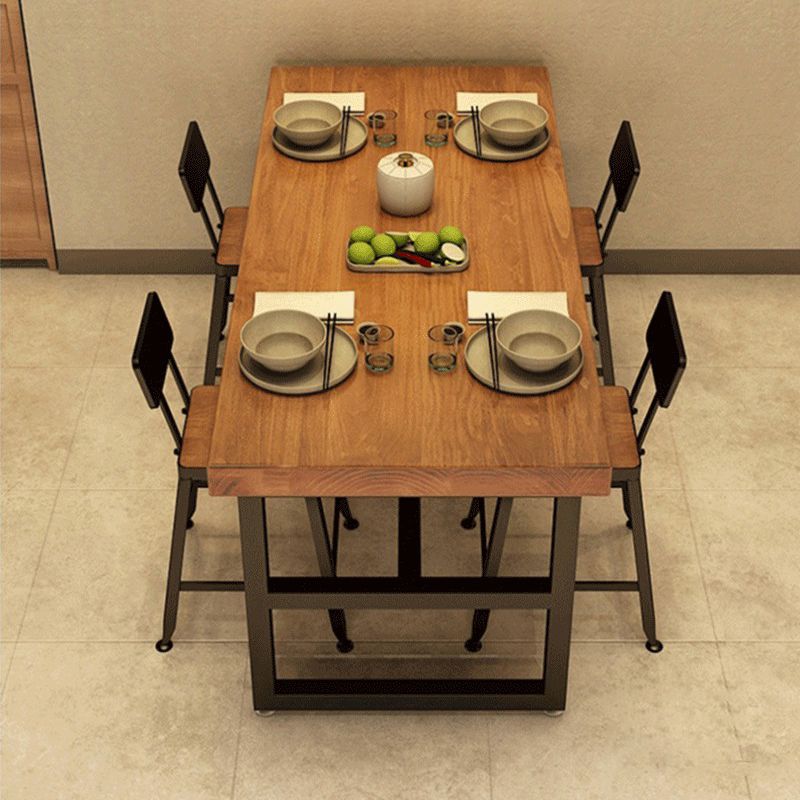 Industrial Standard Dining Room Set with Wood Top and Trestle Base Kitchen Table Set