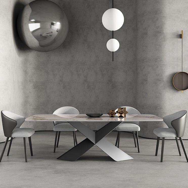 Modern Style Sintered Stone Dining Table with Standard Height Table and Black Pedestal Base