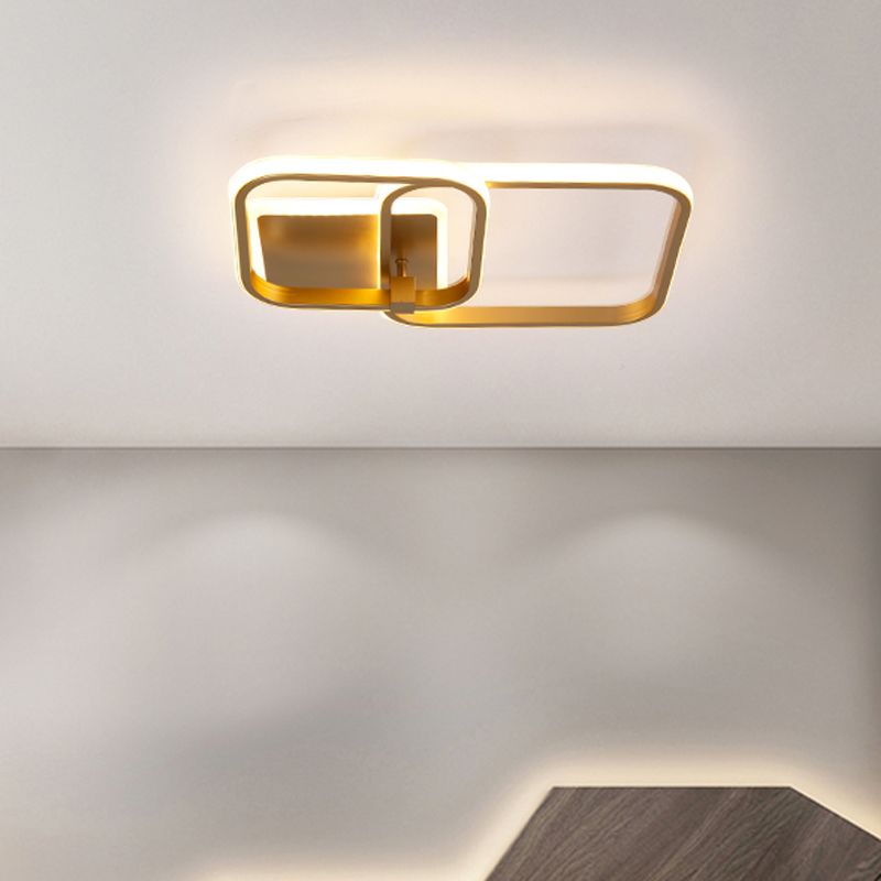 Multi-runde/quadratische LED-Deckenleuchte aus Metall, Minimalismus, 2/4 Lichter, Gold-Finish, halbbündige Montageleuchte