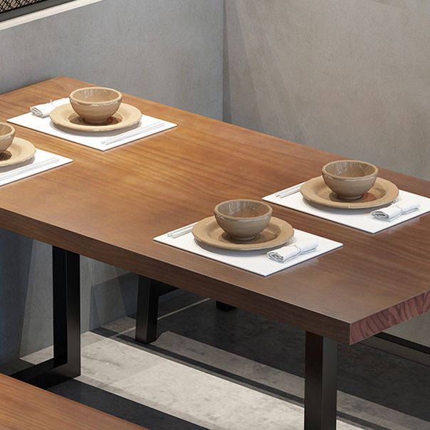 Brown Solid Wood Dining Table Industrial Rectangle Dining Table with Black Frame