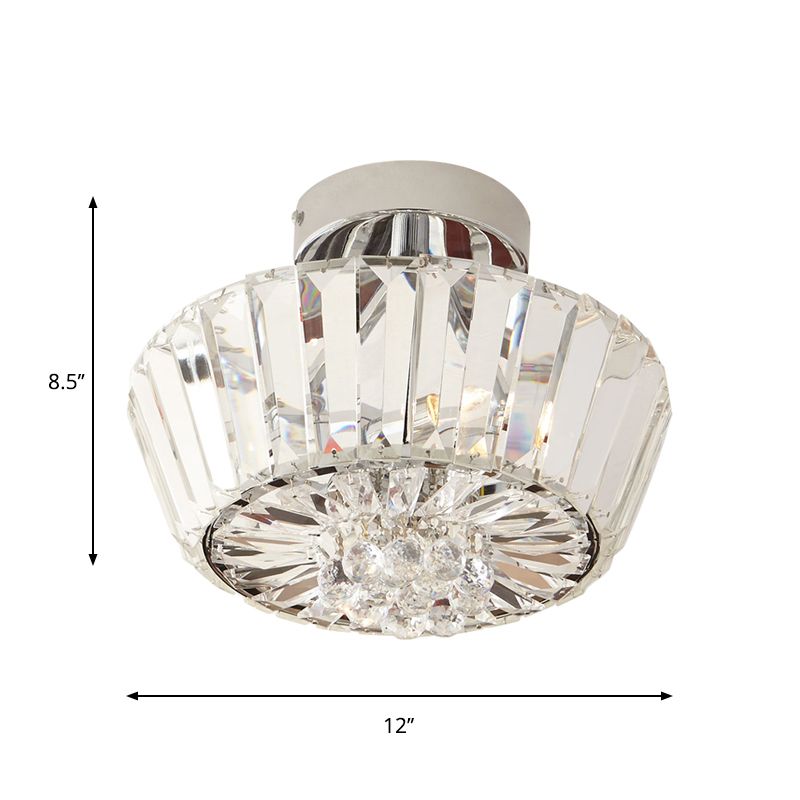 Cone Porch Ceiling Mounted Light Contemporary Crystal Block 3-Light Chrome Semi Flush Mount