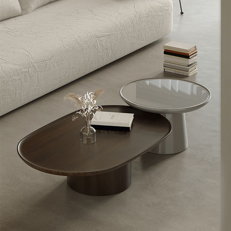 Contemporary Cocktail Table Pedestal Wooden Coffee Cocktail Table