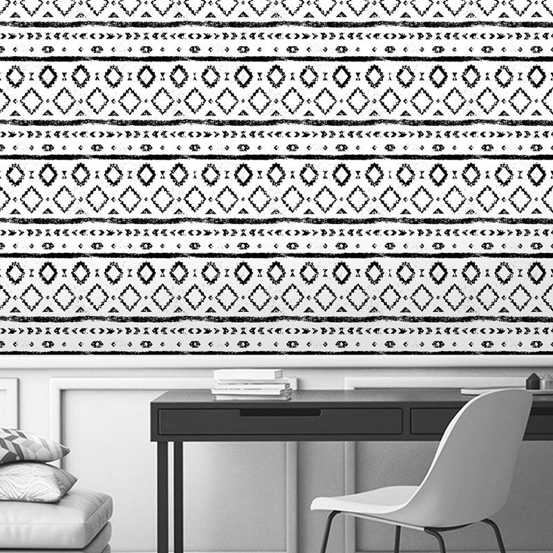Contemporary Geometries Wall Decor in Black and White Living Room Wallpaper, 19.4 sq ft., Peel and Stick