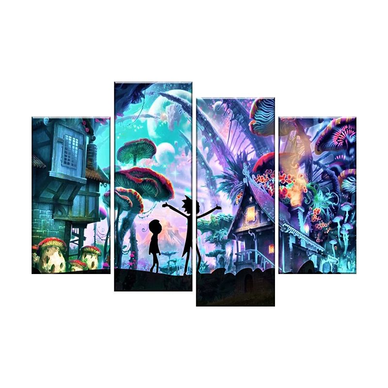 Multi-Piece Forest and House Art Canvas Contemporary Style Wall Print for Dining Room