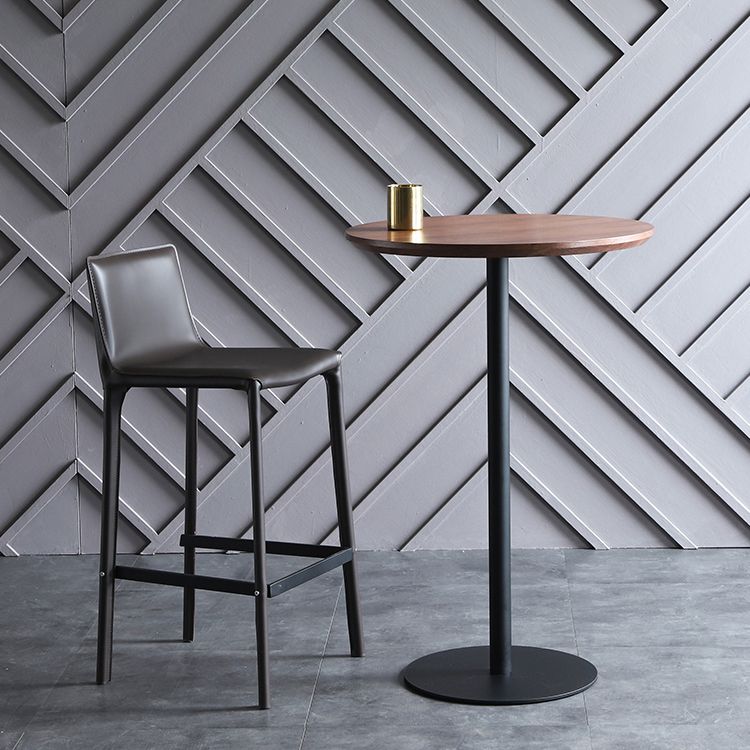 Industrial Wood Bar Dining Table Round Indoor Bistro Table with Single Pedestal