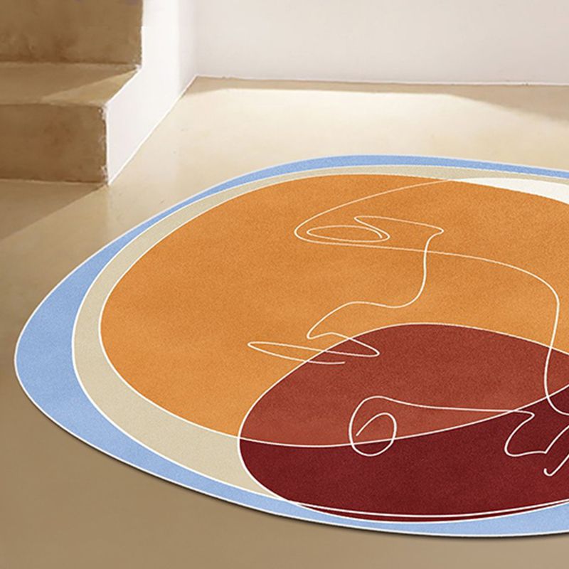 Black and Orange Irregular Rug Bedroom Novelty Abstract Hand-painted Pattern Area Rug Polyester Machine Washable Carpet